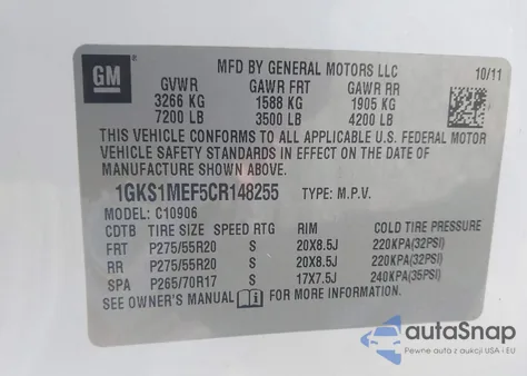 2012 GMC Yukon Xl 1500 Denali z USA, uszkodzony, nr VIN 1GKS1MEF5CR148255